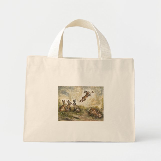 Bolso De Tela Diminuto Meadow Matchup Playful Hares in a Meadow  (Frente)