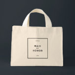 Bolso De Tela Diminuto Moda Mínima Mujer Francesa Negra Y Blanca De Honor<br><div class="desc">Moda y mínimo francés, inspirado en París, monocromo de la maquina de honor mini tote personalizada en blanco y negro. Una bolsa de té puede ser una manera encantadora de agradecer a tu criada de honor por su amor y apoyo en tu día especial. Esta bolsa de tocador Maid of...</div>