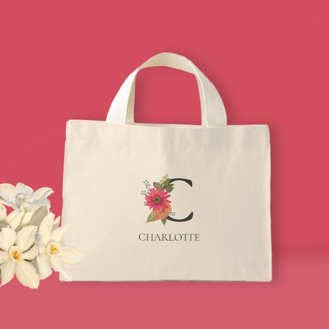 Bolso De Tela Diminuto Moderno Personalizable floral Monogramado Mini Tot (Subido por el creador)