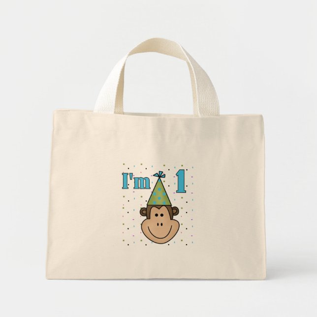 Bolso De Tela Diminuto Mono en Fiesta Gorra camisetas de cumpleaños 1 (Frente)