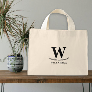Bolso De Tela Diminuto Monograma Botánico Personalizado Inicial