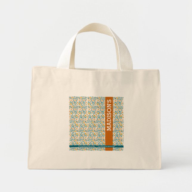 Bolso De Tela Diminuto Monograma y nombre floral personalizado (Frente)