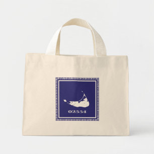 Bolso De Tela Diminuto Nantucket Island Tote Bag azul y blanco