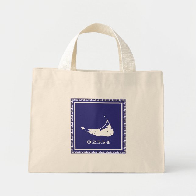 Bolso De Tela Diminuto Nantucket Island Tote Bag azul y blanco (Frente)