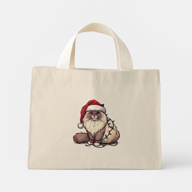 Bolso De Tela Diminuto Navidades Ragdoll cat, Xmas Santa Ragdoll gatito (Reverso)