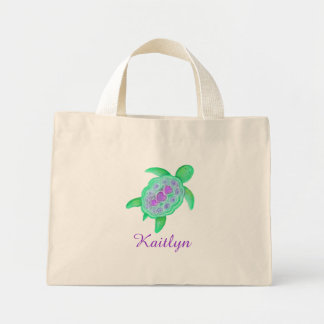 Bolso De Tela Diminuto Niños morados y tortugas verdes saco de nombres