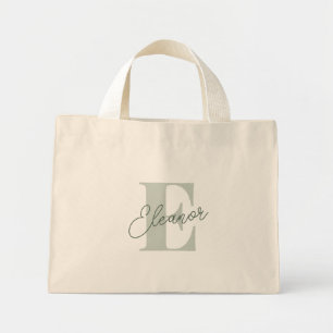 Bolso De Tela Diminuto Nombre de monograma personalizado en verde salvia 