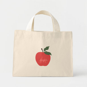 Bolso De Tela Diminuto Nombre del personalizar de manzana roja