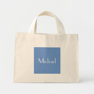 Bolso De Tela Diminuto Nombre personalizado minimalista azul y destino el