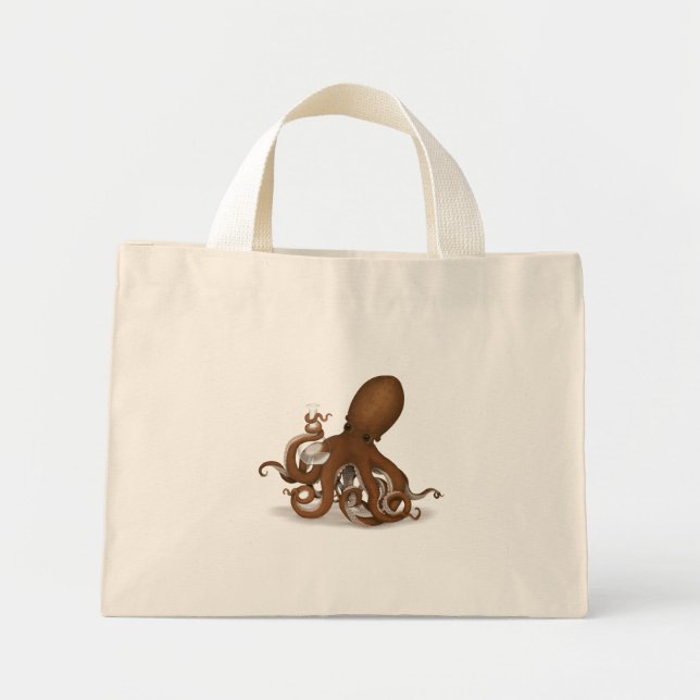 Bolso De Tela Diminuto Octopus Holding Chemistry Flask Steampunk Science (Frente)