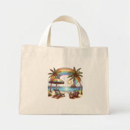 Bolso De Tela Diminuto Palm Beach con arcoíris y sol