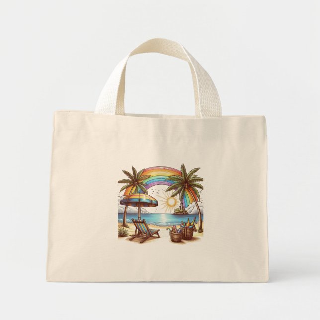 Bolso De Tela Diminuto Palm Beach con arcoíris y sol (Frente)