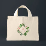 Bolso De Tela Diminuto Palmas tropicales Monograma Boda rosa Rubor<br><div class="desc">Ubicación de destino - Palms Tropicales Playa Botánica Rubor Pink and Green Watercolor Spring Wedding Monograma Bolsas de Tote sobre el fondo del lienzo - incluye una tipografía de escritura hermosa y elegante con hojas botánicas modernas y vegetación para el regalo especial para un Boda, ducha de novia (novia o...</div>