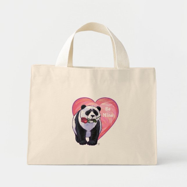 Bolso De Tela Diminuto Panda Bear El día de San Valentín (Frente)