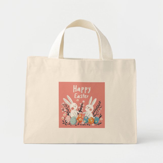 Bolso De Tela Diminuto Pastel Cute Dos Conejitos Ilustracion Tote Bag (Frente)