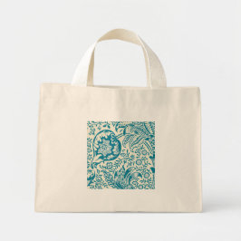 Bolso De Tela Diminuto Patrón Botánico Indio en Verde Azulado y Beige