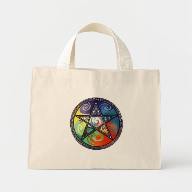 Bolso De Tela Diminuto Pentáculo de Wiccan - Elementos (Frente)