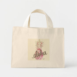 Bolso De Tela Diminuto Pequeño Tote de piña rosa Aloha