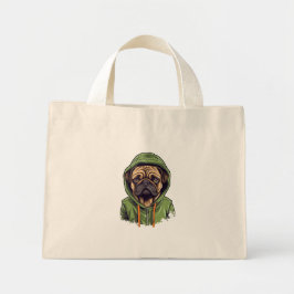 Bolso De Tela Diminuto Perro de Pug con capucha verde