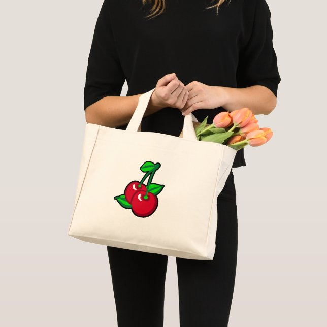 Bolso De Tela Diminuto Personalizado Verde Rojo Cerezas Negras Fruto Arte (Anverso (producto))