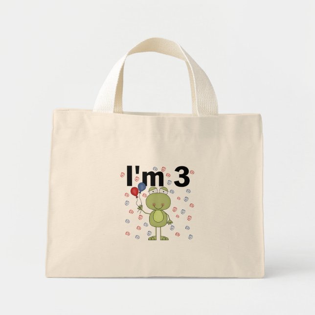 Bolso De Tela Diminuto Rana con globos Tercer cumpleaños (Frente)