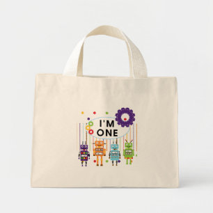 Bolso De Tela Diminuto Robot First Birthday Tshirts y regalos