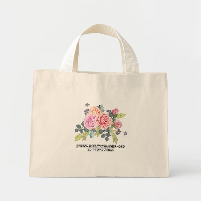 Bolso De Tela Diminuto Rosas florales personalizados reemplazan eslogan a (Frente)