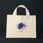 Bolso De Tela Diminuto Royal Blue Purple Navy Lilac Blooms Boda<br><div class="desc">Elegante lavanda de lila púrpura azul real con tema floral boda bolso de tote con elegante ramo de azul real, Marina, púrpura, flores de rosa de color lila y hojas de eucalipto verde salado. Comuníquese conmigo para obtener ayuda sobre la personalización o si necesita cualquier otro producto con este diseño....</div>