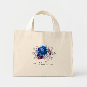 Bolso De Tela Diminuto Royal Blue Purple Navy Lilac Blooms Boda