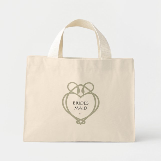 Bolso De Tela Diminuto Sage Green Irish Celtic Swan Bridesmaid Iniciales (Frente)