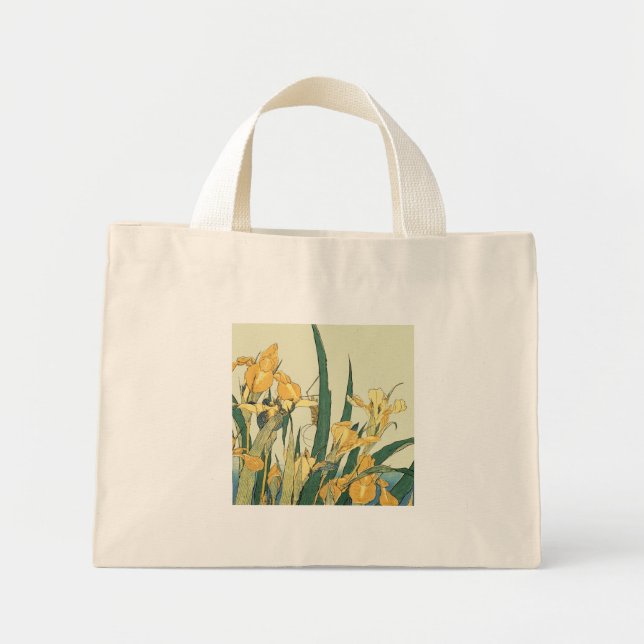 Bolso De Tela Diminuto Saltamontes de Hokusai y arte japonés del iris (Frente)