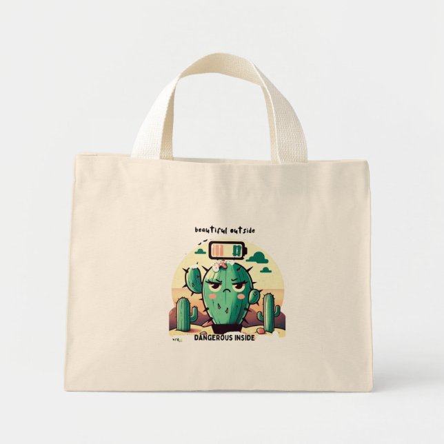 Bolso De Tela Diminuto Sarcastic Cactus with Low Battery (Frente)