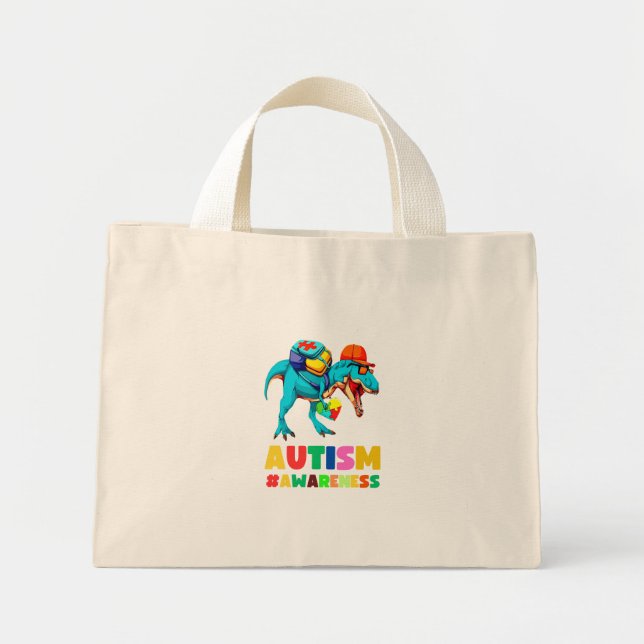 Bolso De Tela Diminuto Sensibilización sobre el autismo Dinosaurio T-Rex  (Frente)