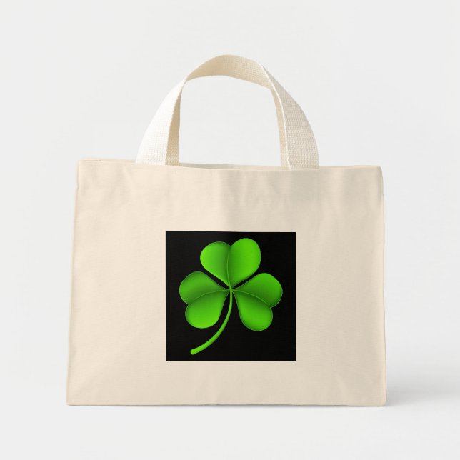 Bolso De Tela Diminuto Shamrock verde en negro ttt (Frente)