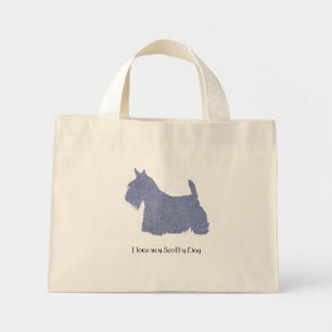Bolso De Tela Diminuto Silueta de Terrier Escocés en Denim