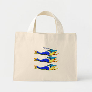 Bolso De Tela Diminuto Sirenas de cola azul nadando