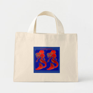 Bolso De Tela Diminuto sirenas rojas en azul