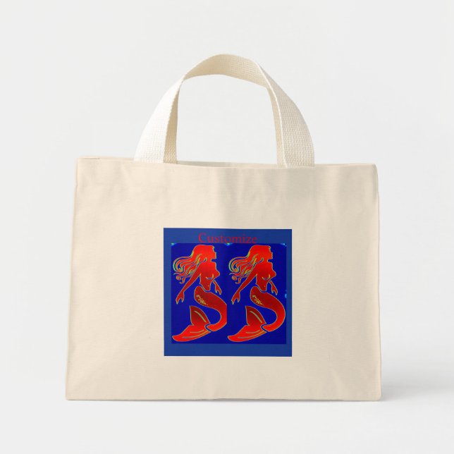 Bolso De Tela Diminuto sirenas rojas en azul (Frente)