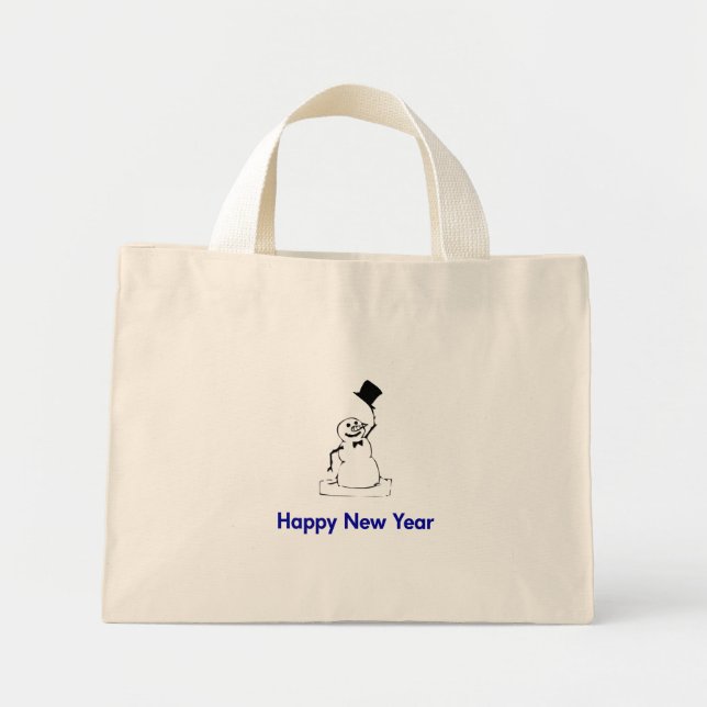Bolso De Tela Diminuto Snowman Feliz Año Nuevo (Frente)