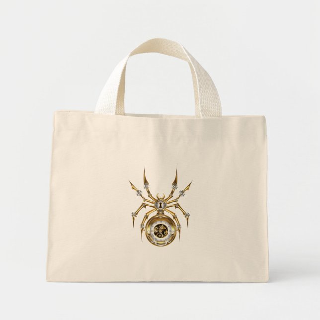 Bolso De Tela Diminuto Spider Steampunk sobre fondo morado (Frente)