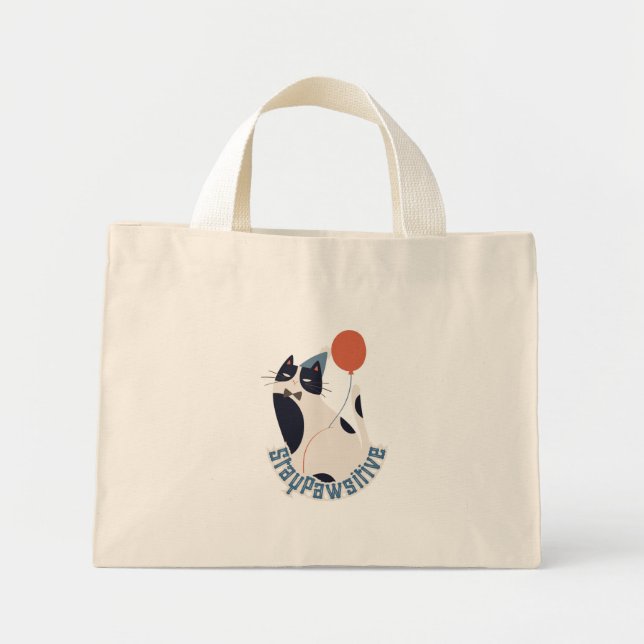 Bolso De Tela Diminuto Stay Pawsitive Tuxedo Cat Birthday Party Tiny Tote (Frente)