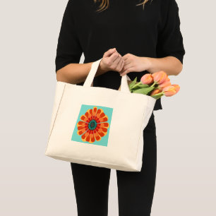 Bolso De Tela Diminuto Terracota y flor Verde azulada