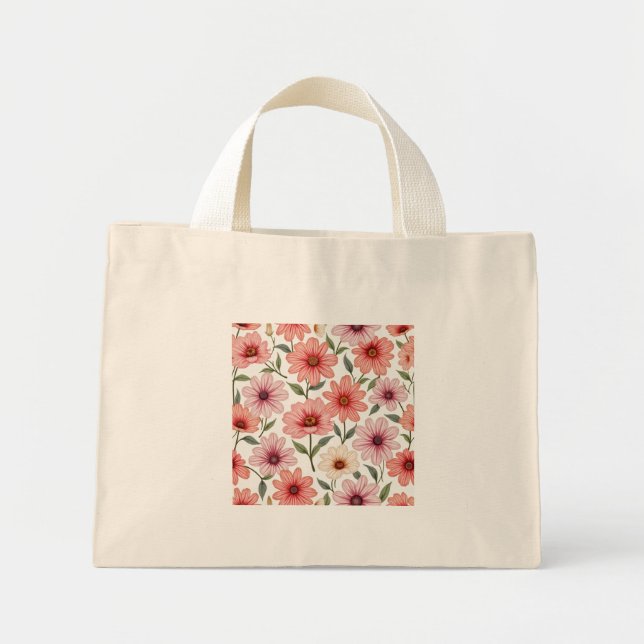 Bolso De Tela Diminuto Tote de flores (Frente)