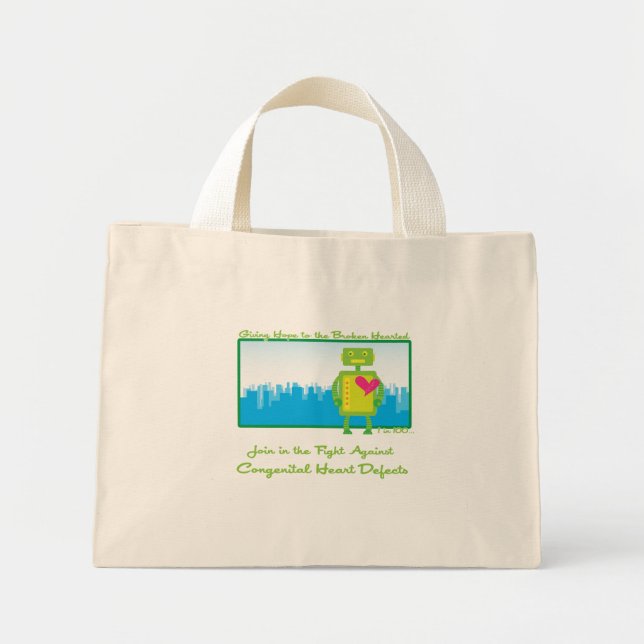Bolso De Tela Diminuto Tote HeartBot (Frente)