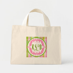 Bolso De Tela Diminuto Tote pequeño rosa y verde