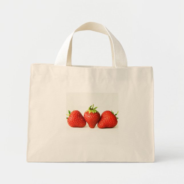 Bolso De Tela Diminuto Tres Fresas En El Tcnm Blanco (Frente)