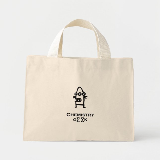 Bolso De Tela Diminuto Triste bot ocular Química Geek negro (Frente)