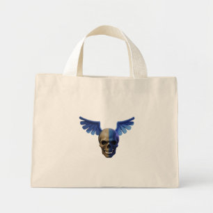 Bolso De Tela Diminuto Two-Toned Skull with Blue Stylized Wings
