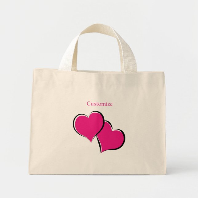 Bolso De Tela Diminuto un par de corazones rosas (Frente)