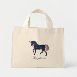Bolso De Tela Diminuto Unicornio azul de la marina celestial personalizad